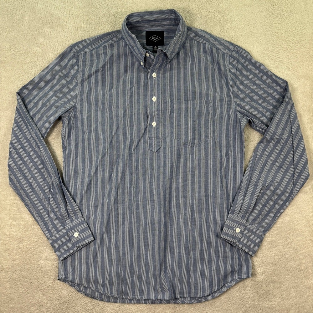 Rivay NYC Mens Small Striped Shirt Cotton Button Down Long Sleeve Casual USA
